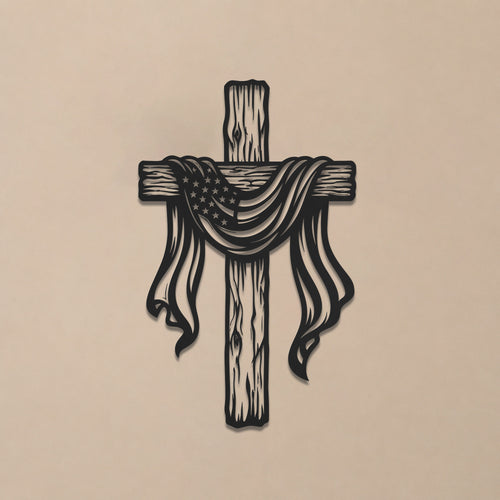American Flag Draped Cross Metal Wall Art – Christian Religious Home Decor