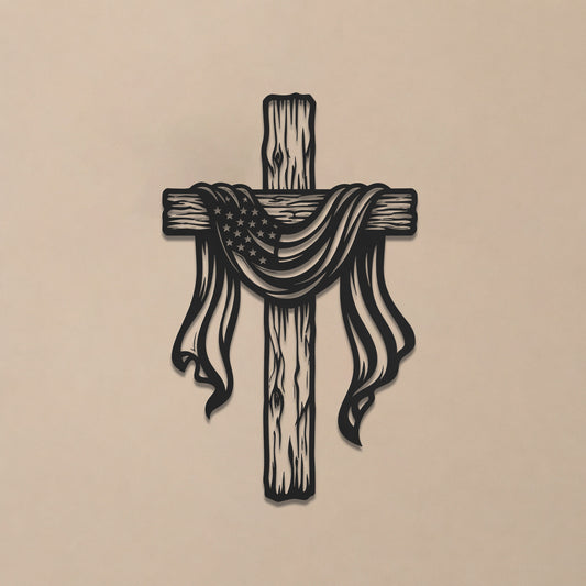 American Flag Draped Cross Metal Wall Art – Christian Religious Home Decor