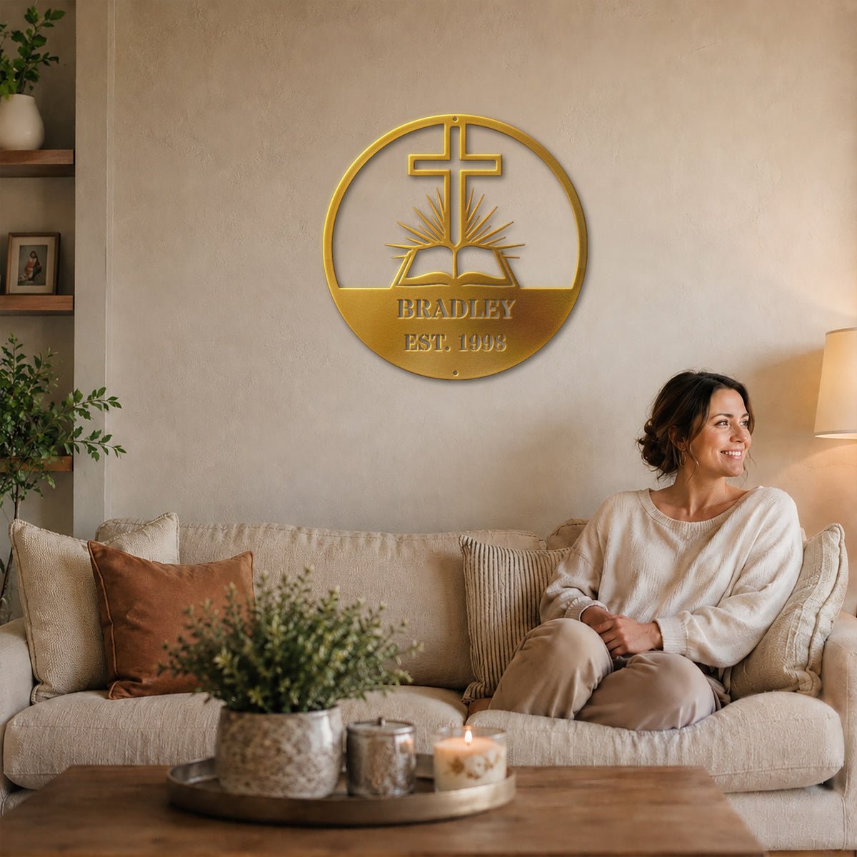 Personalized Custom Cross and Bible Metal Wall Art Sign – Christian Family Name Monogram Plaque Rustic Religious Home Decor Gift