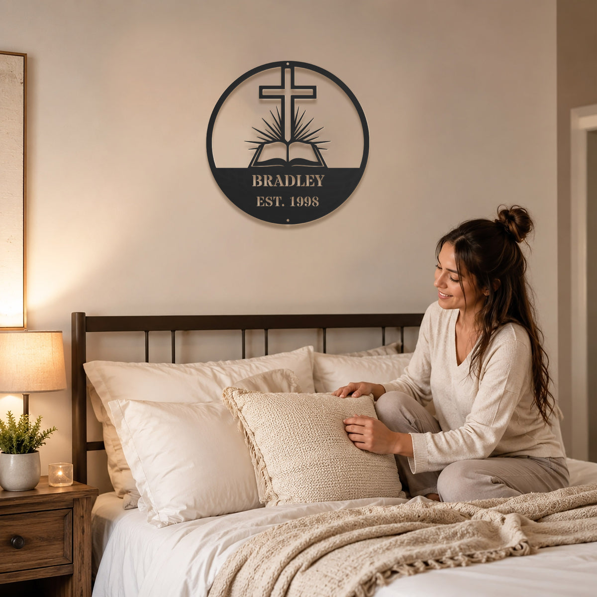 Personalized Custom Cross and Bible Metal Wall Art Sign – Christian Family Name Monogram Plaque Rustic Religious Home Decor Gift
