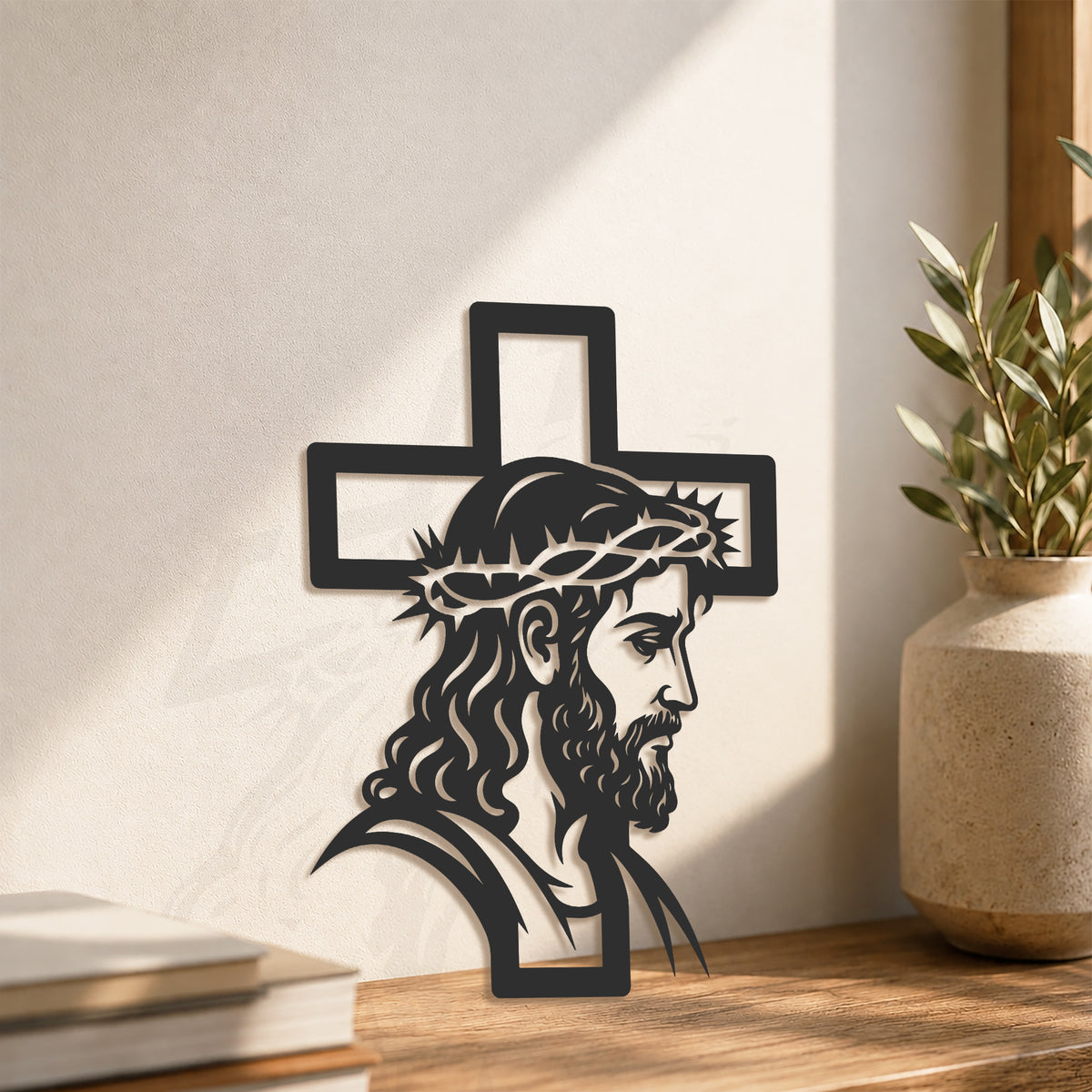 Jesus with Crown of Thorns Cross Metal Wall Art – Christian Religious Home Decor