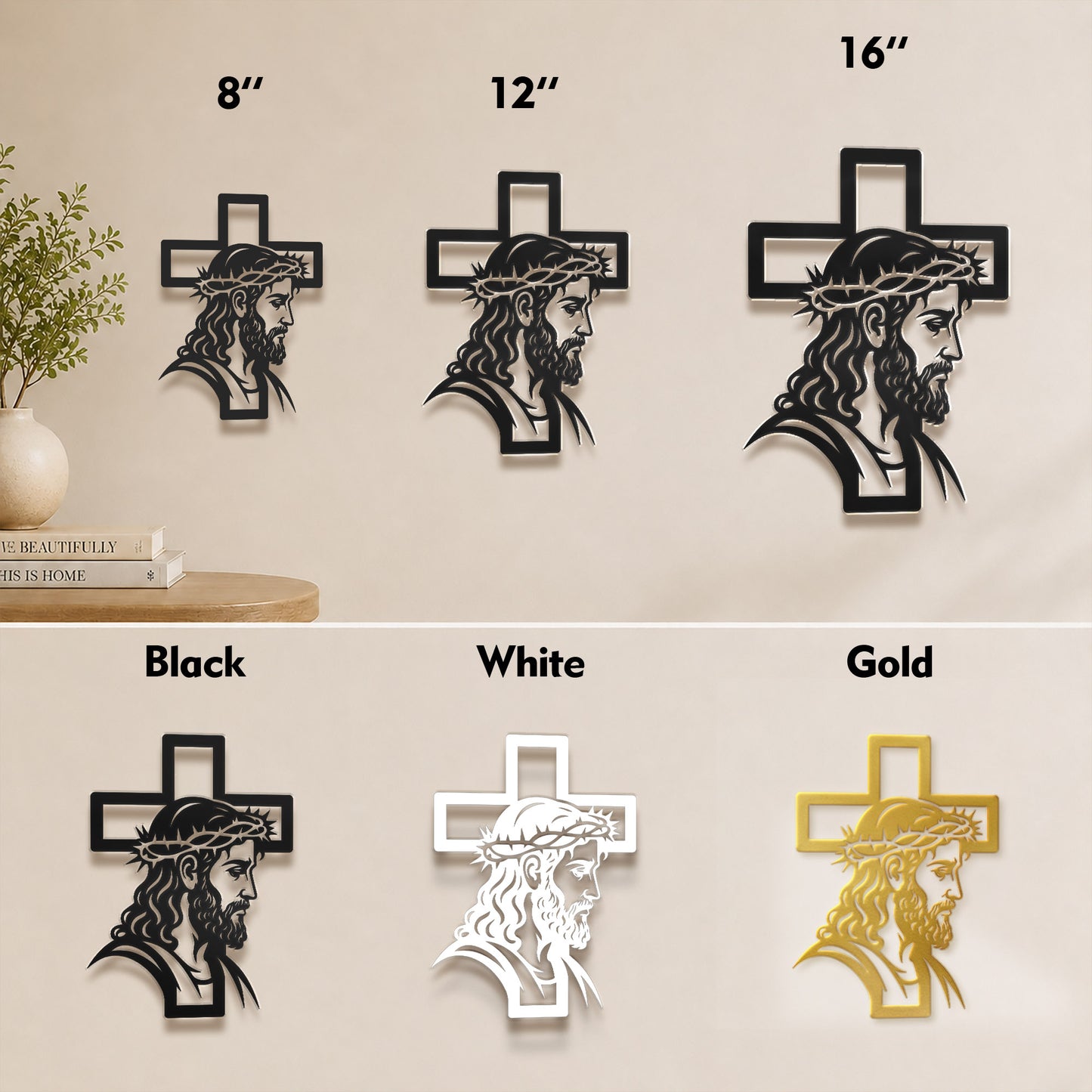 Jesus with Crown of Thorns Cross Metal Wall Art – Christian Religious Home Decor
