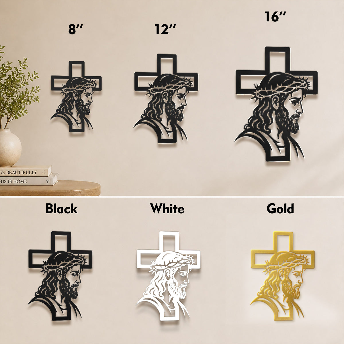 Jesus with Crown of Thorns Cross Metal Wall Art – Christian Religious Home Decor