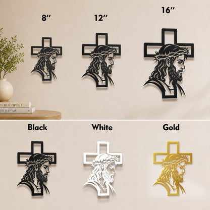 Jesus with Crown of Thorns Cross Metal Wall Art – Christian Religious Home Decor