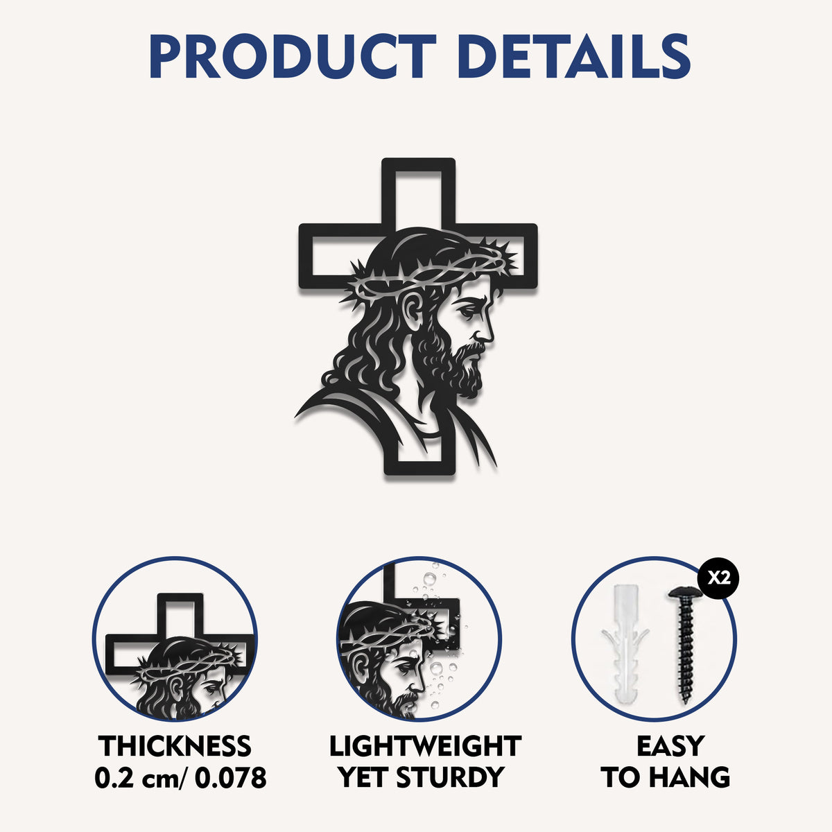 Jesus with Crown of Thorns Cross Metal Wall Art – Christian Religious Home Decor