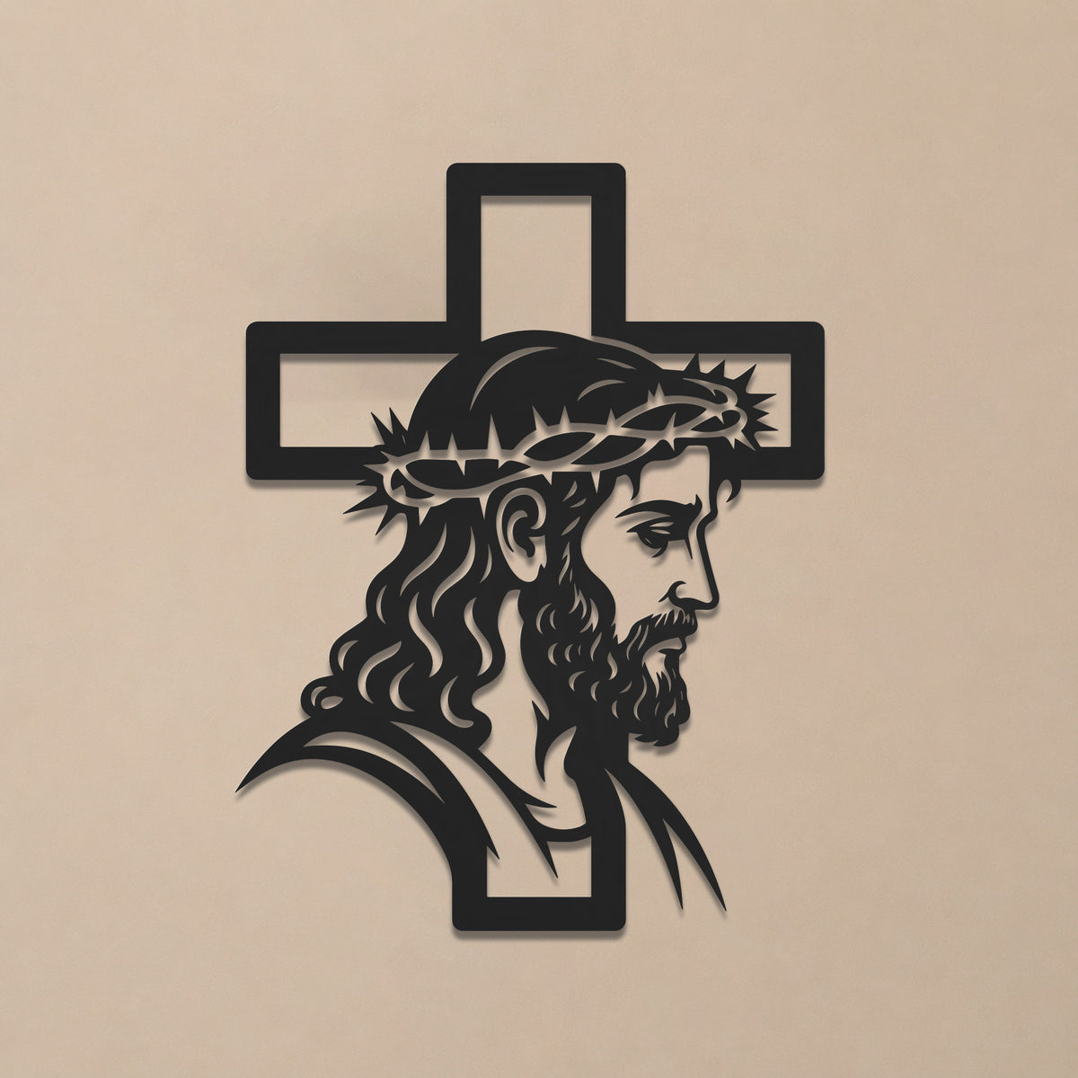 Jesus with Crown of Thorns Cross Metal Wall Art – Christian Religious Home Decor