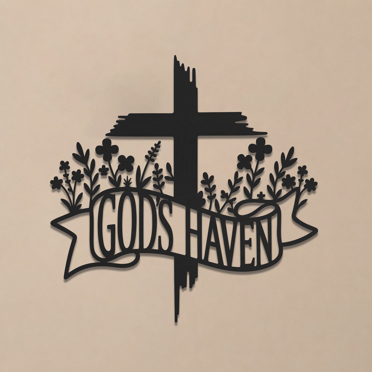 Jesus With Cross Metal Wall Art God Is Heaven Christian Religious Home Decor Sign