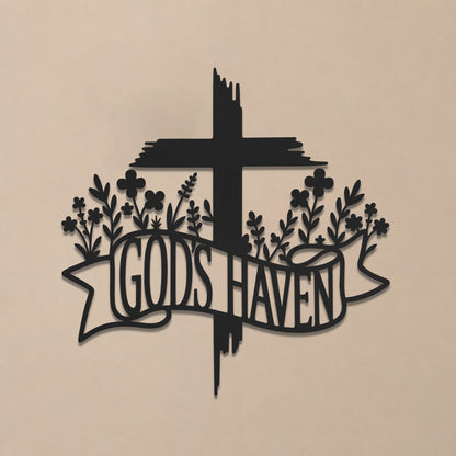 Jesus With Cross Metal Wall Art God Is Heaven Christian Religious Home Decor Sign