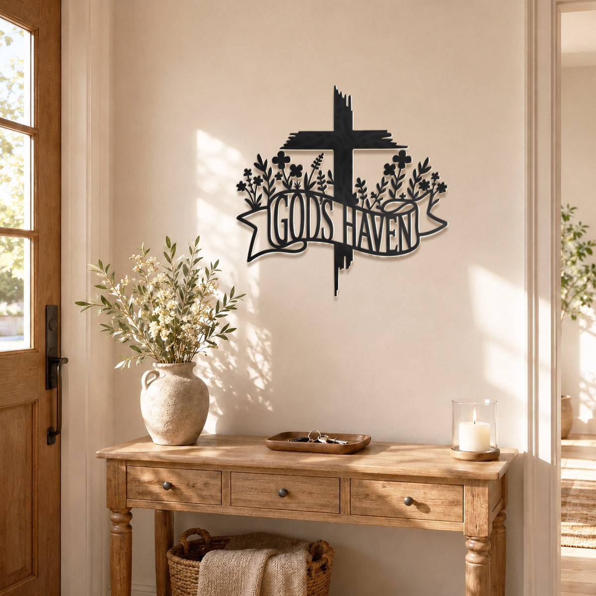 Jesus With Cross Metal Wall Art God Is Heaven Christian Religious Home Decor Sign