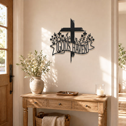 Jesus With Cross Metal Wall Art God Is Heaven Christian Religious Home Decor Sign
