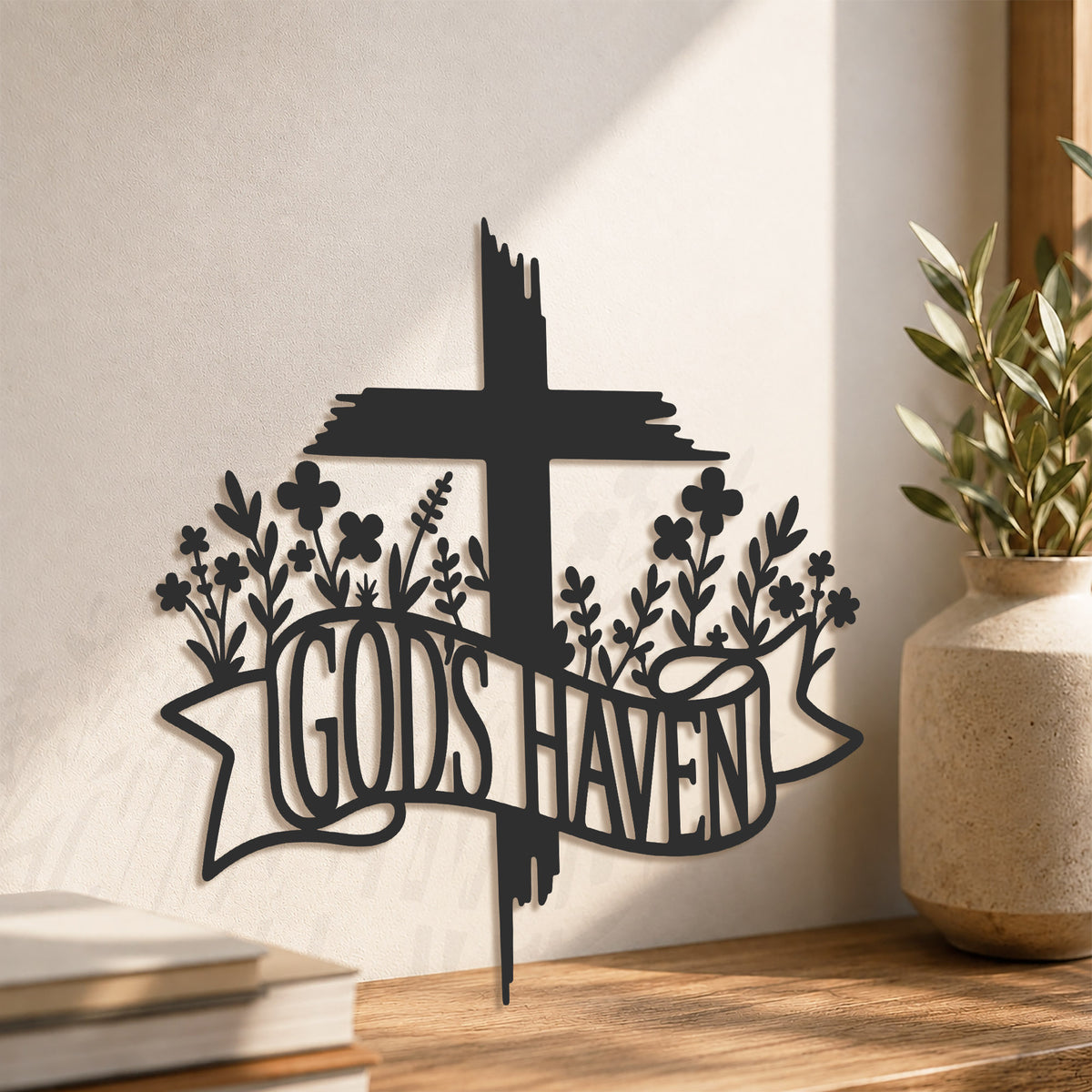 Jesus With Cross Metal Wall Art God Is Heaven Christian Religious Home Decor Sign