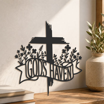 Jesus With Cross Metal Wall Art God Is Heaven Christian Religious Home Decor Sign