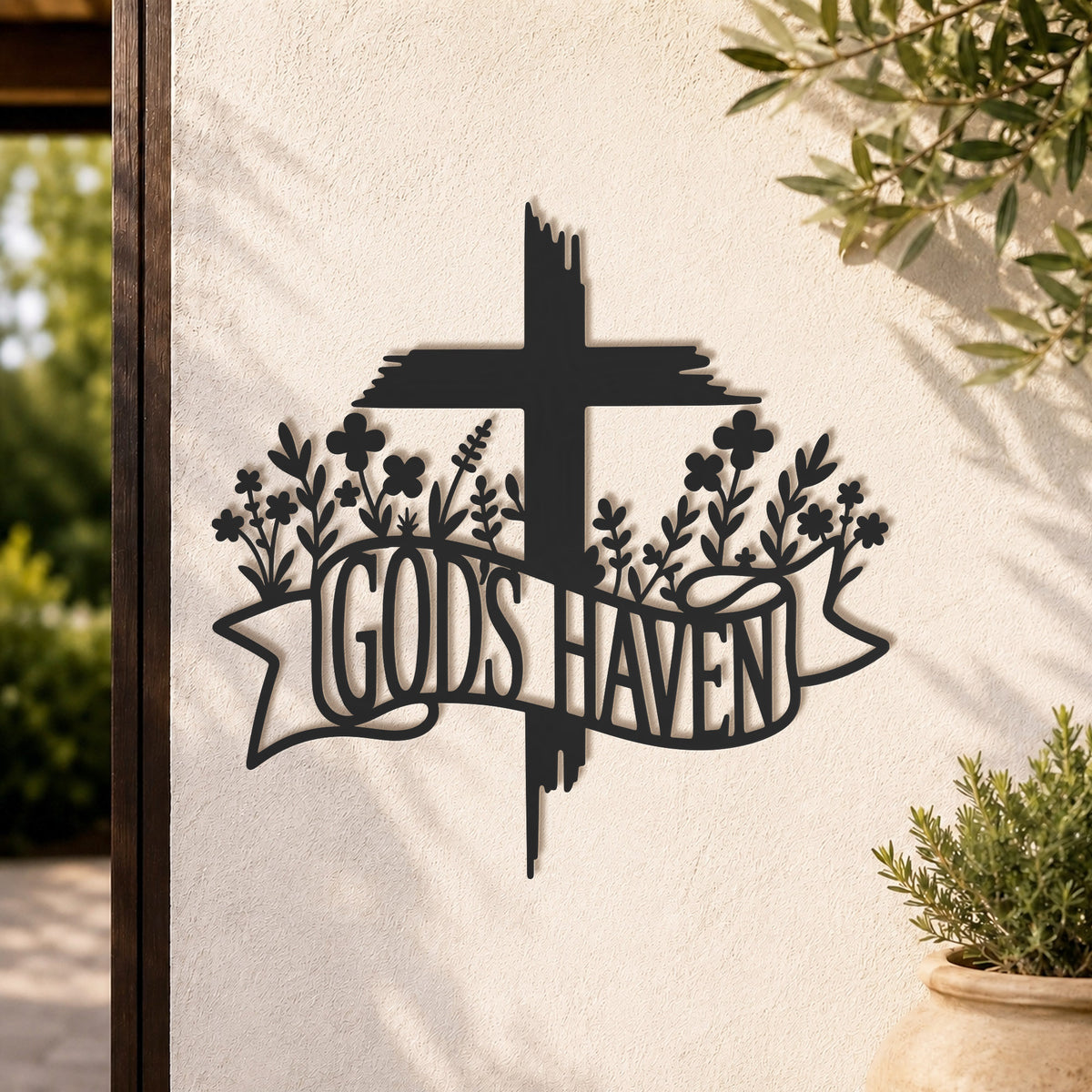 Jesus With Cross Metal Wall Art God Is Heaven Christian Religious Home Decor Sign