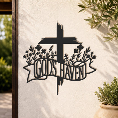 Jesus With Cross Metal Wall Art God Is Heaven Christian Religious Home Decor Sign