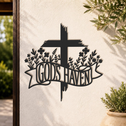 Jesus With Cross Metal Wall Art God Is Heaven Christian Religious Home Decor Sign