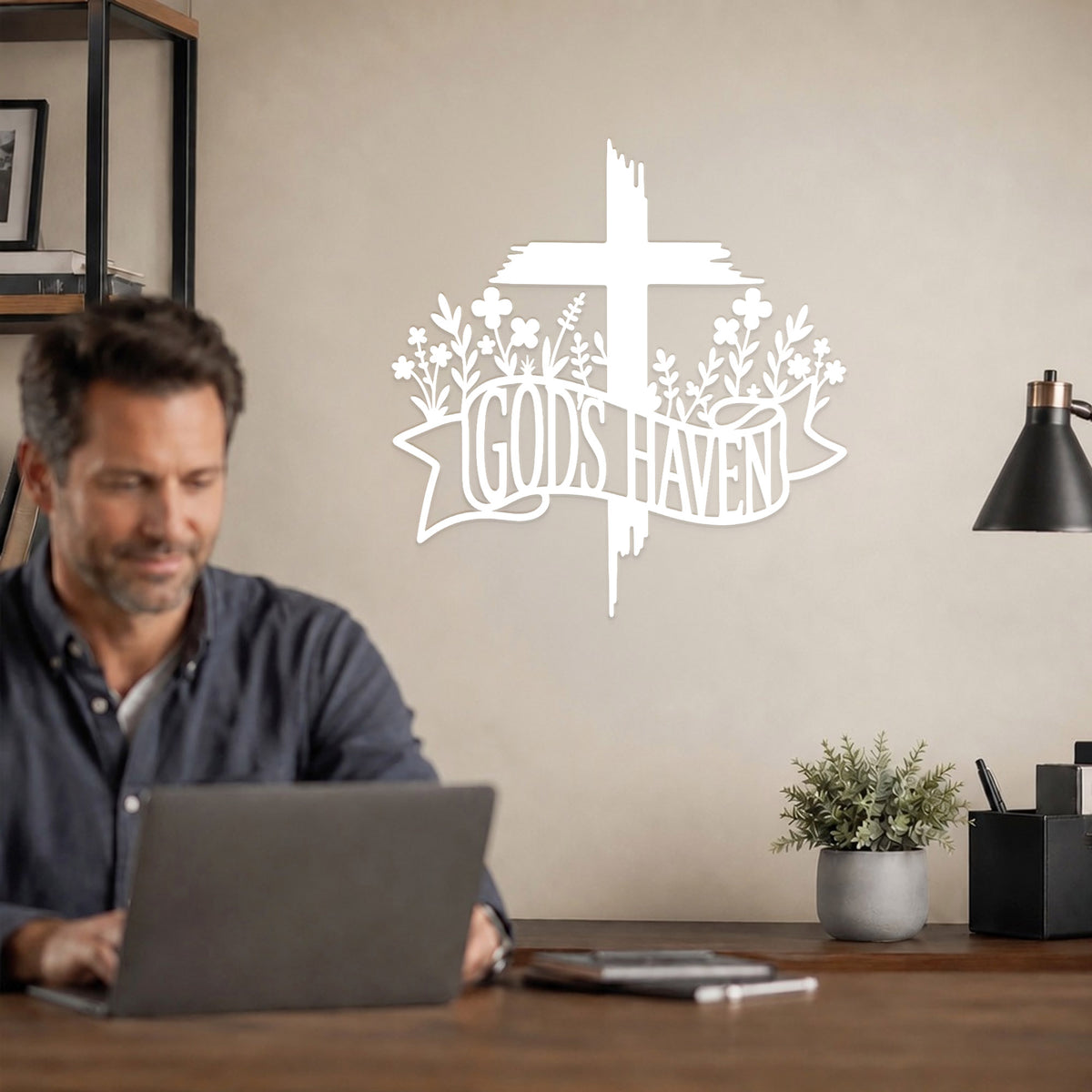 Jesus With Cross Metal Wall Art God Is Heaven Christian Religious Home Decor Sign