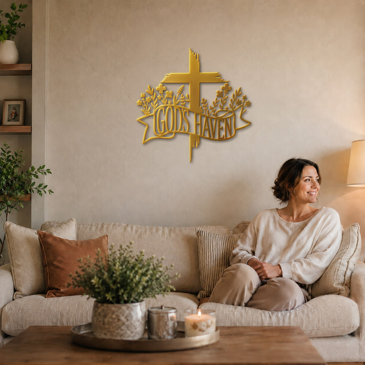 Jesus With Cross Metal Wall Art God Is Heaven Christian Religious Home Decor Sign