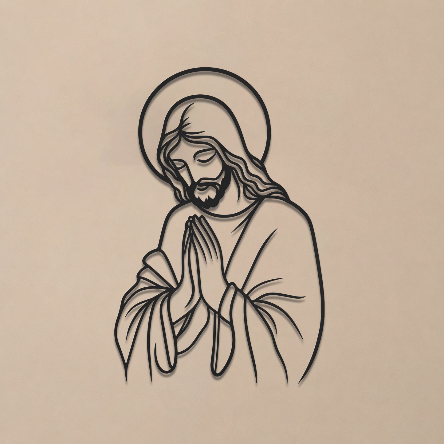 Praying Jesus Line Art Wall Decor Christian Minimalist Religious Home Decoration