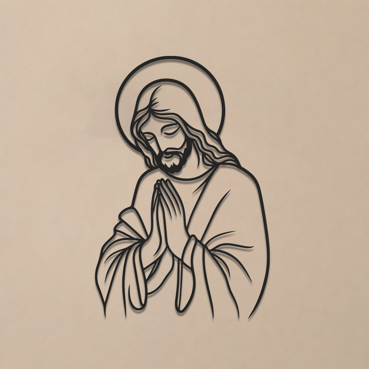 Praying Jesus Line Art Wall Decor Christian Minimalist Religious Home Decoration