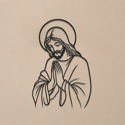 Praying Jesus Line Art Wall Decor Christian Minimalist Religious Home Decoration
