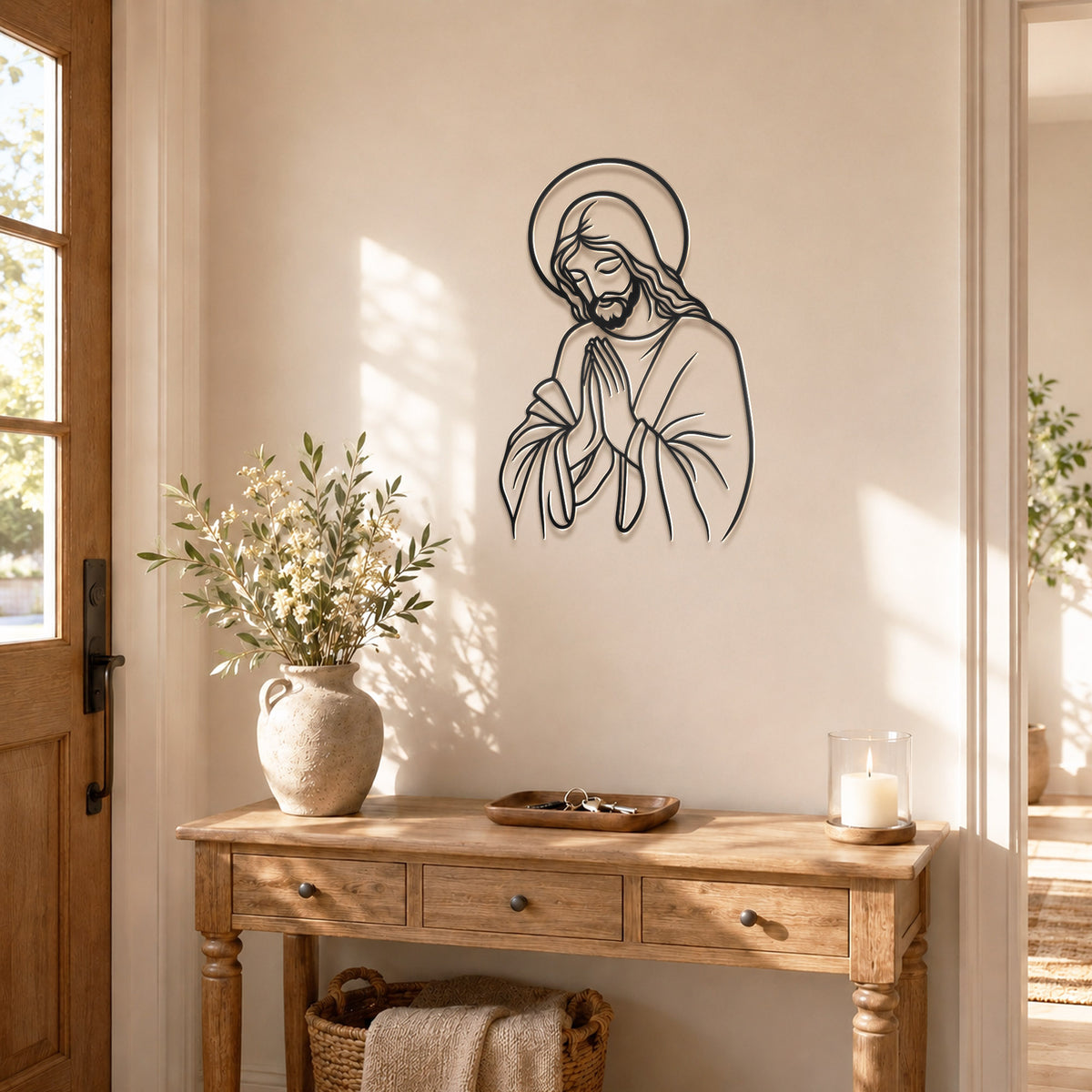 Praying Jesus Line Art Wall Decor Christian Minimalist Religious Home Decoration