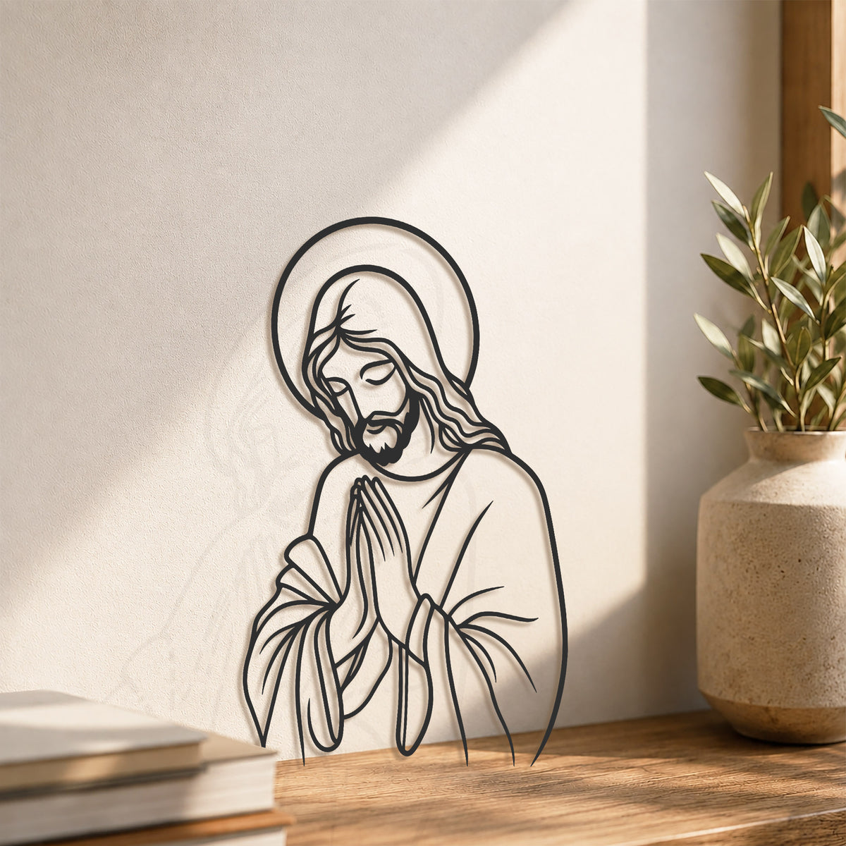 Praying Jesus Line Art Wall Decor Christian Minimalist Religious Home Decoration