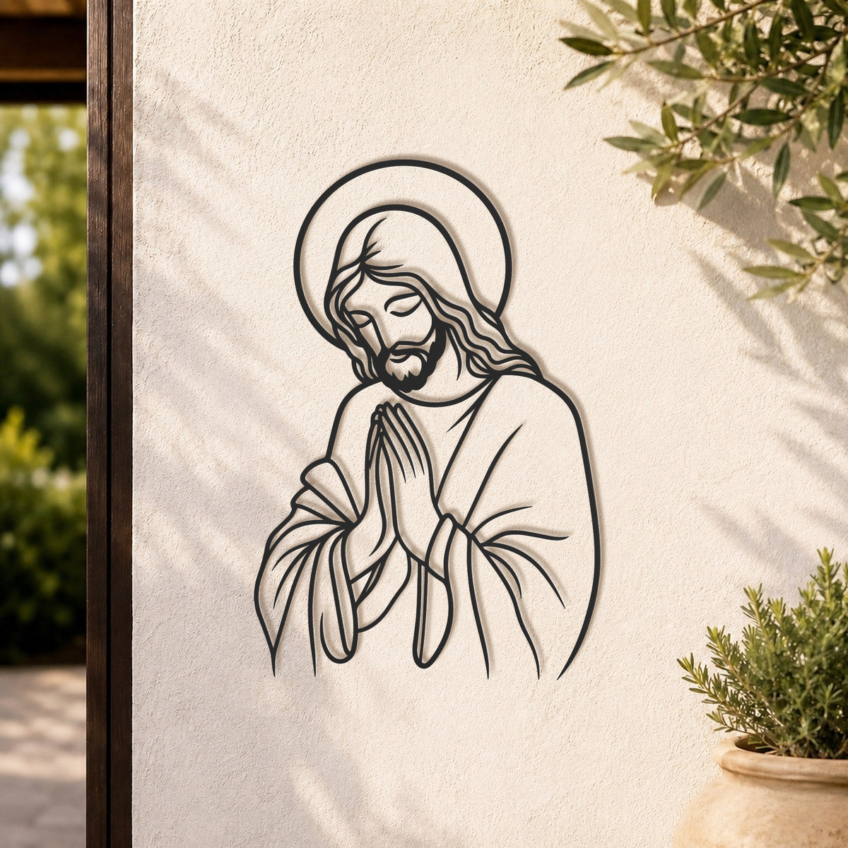Praying Jesus Line Art Wall Decor Christian Minimalist Religious Home Decoration