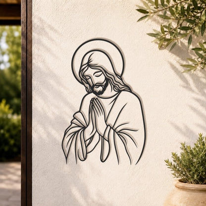 Praying Jesus Line Art Wall Decor Christian Minimalist Religious Home Decoration