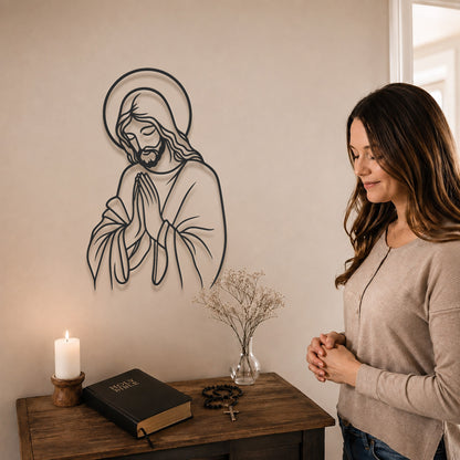 Praying Jesus Line Art Wall Decor Christian Minimalist Religious Home Decoration