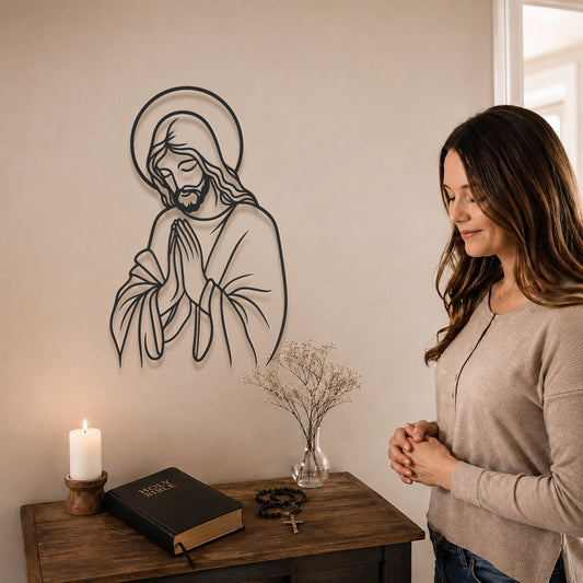 Praying Jesus Line Art Wall Decor Christian Minimalist Religious Home Decoration