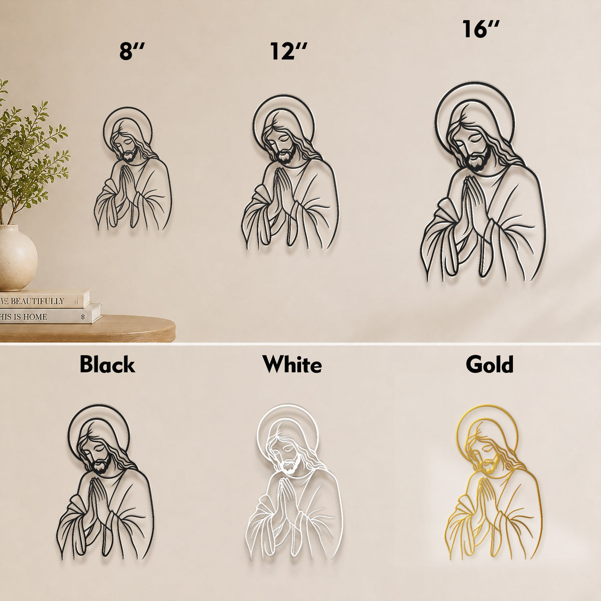 Praying Jesus Line Art Wall Decor Christian Minimalist Religious Home Decoration