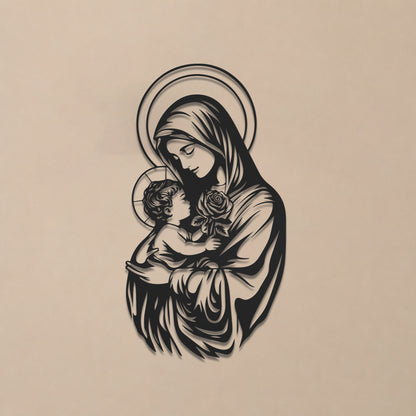 Mother Mary With Baby Jesus Religious Line Art Wall Decor Catholic Christian Minimalist Holy Family Home Decoration