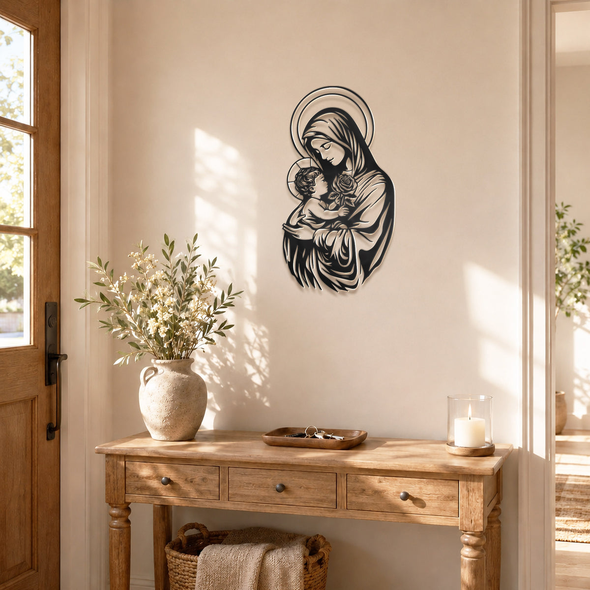 Mother Mary With Baby Jesus Religious Line Art Wall Decor Catholic Christian Minimalist Holy Family Home Decoration