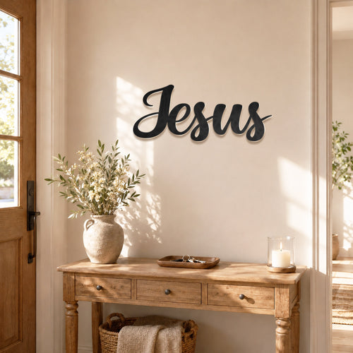 Jesus Script Metal Wall Art – Christian Jesus Name Metal Wall Decor Sign