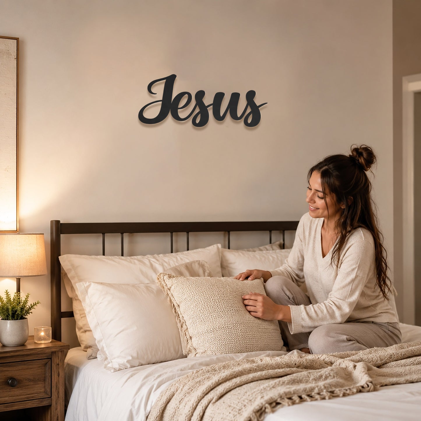 Jesus Script Metal Wall Art – Christian Jesus Name Metal Wall Decor Sign
