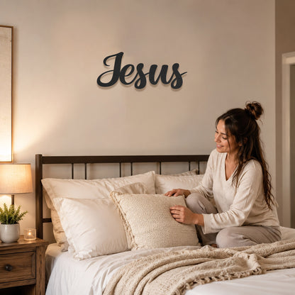 Jesus Script Metal Wall Art – Christian Jesus Name Metal Wall Decor Sign