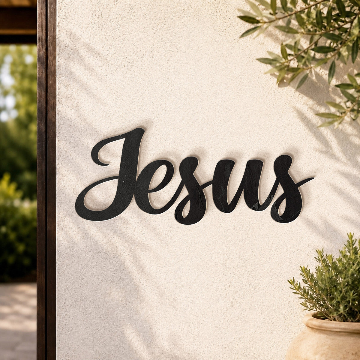 Jesus Script Metal Wall Art – Christian Jesus Name Metal Wall Decor Sign