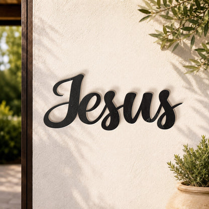 Jesus Script Metal Wall Art – Christian Jesus Name Metal Wall Decor Sign
