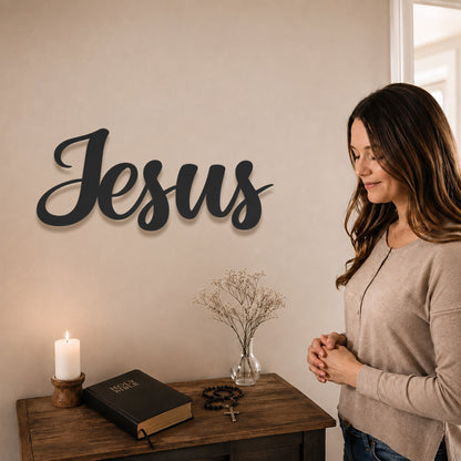 Jesus Script Metal Wall Art – Christian Jesus Name Metal Wall Decor Sign