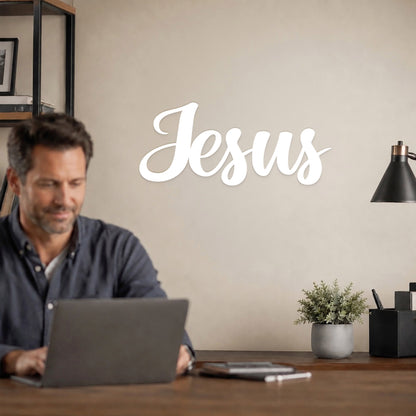 Jesus Script Metal Wall Art – Christian Jesus Name Metal Wall Decor Sign