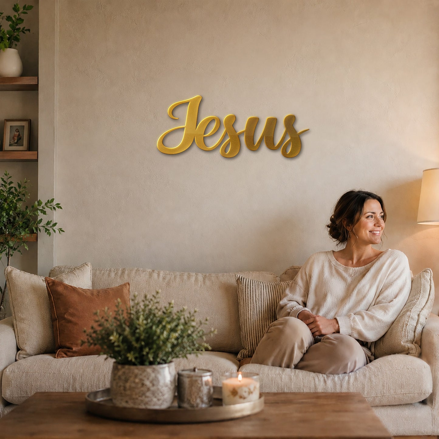 Jesus Script Metal Wall Art – Christian Jesus Name Metal Wall Decor Sign