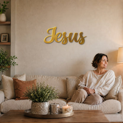 Jesus Script Metal Wall Art – Christian Jesus Name Metal Wall Decor Sign