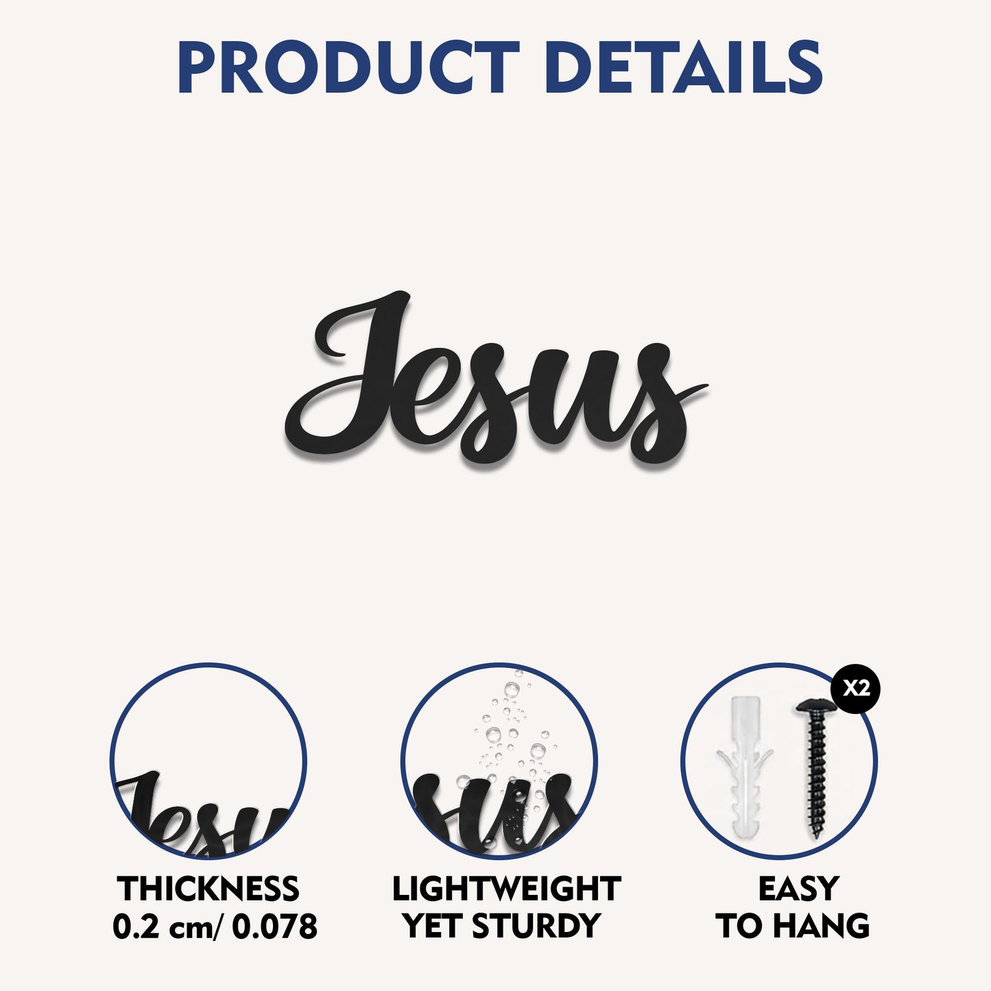 Jesus Script Metal Wall Art – Christian Jesus Name Metal Wall Decor Sign