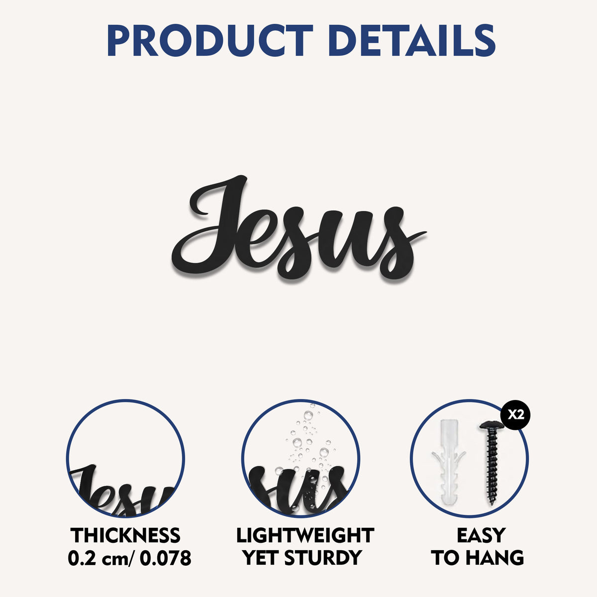 Jesus Script Metal Wall Art – Christian Jesus Name Metal Wall Decor Sign