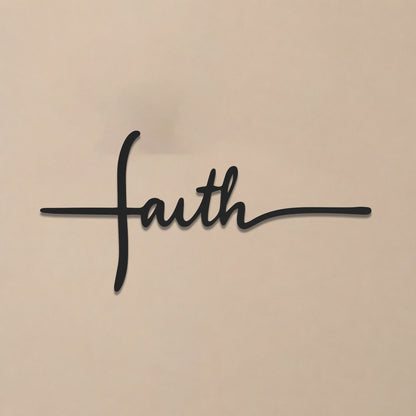Faith Cross Script Metal Wall Art – Christian Metal Wall Decor Sign
