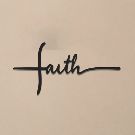 Faith Cross Script Metal Wall Art – Christian Metal Wall Decor Sign
