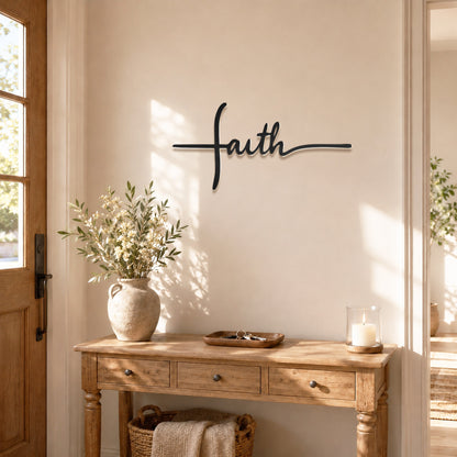 Faith Cross Script Metal Wall Art – Christian Metal Wall Decor Sign