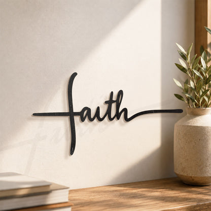 Faith Cross Script Metal Wall Art – Christian Metal Wall Decor Sign