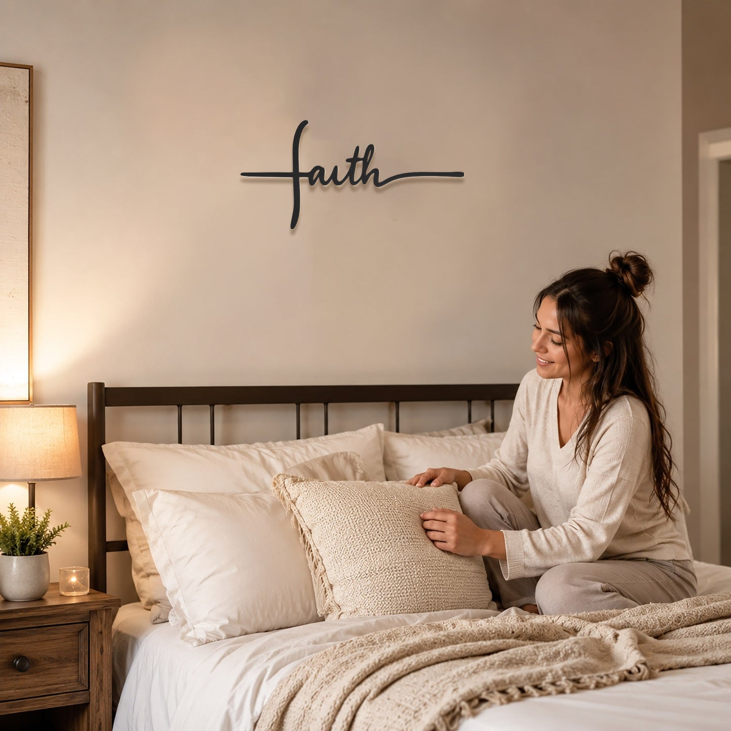 Faith Cross Script Metal Wall Art – Christian Metal Wall Decor Sign