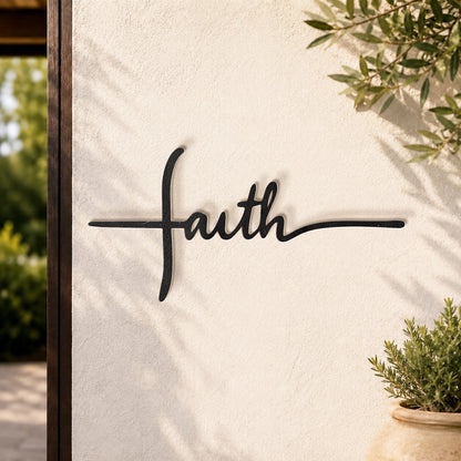 Faith Cross Script Metal Wall Art – Christian Metal Wall Decor Sign